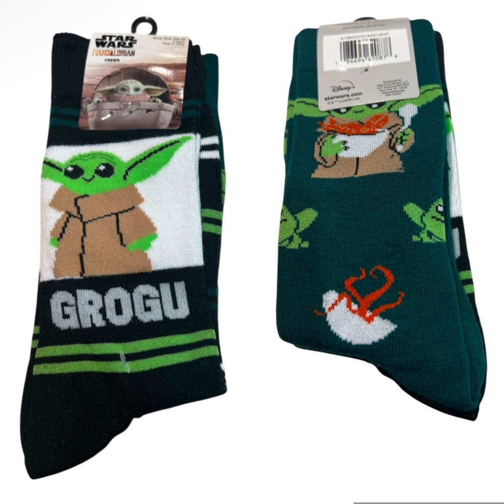 Star Wars Mandalorian GROGU Yoda  Pack  (2 pairs) Crew Socks Size  6.5. - 12